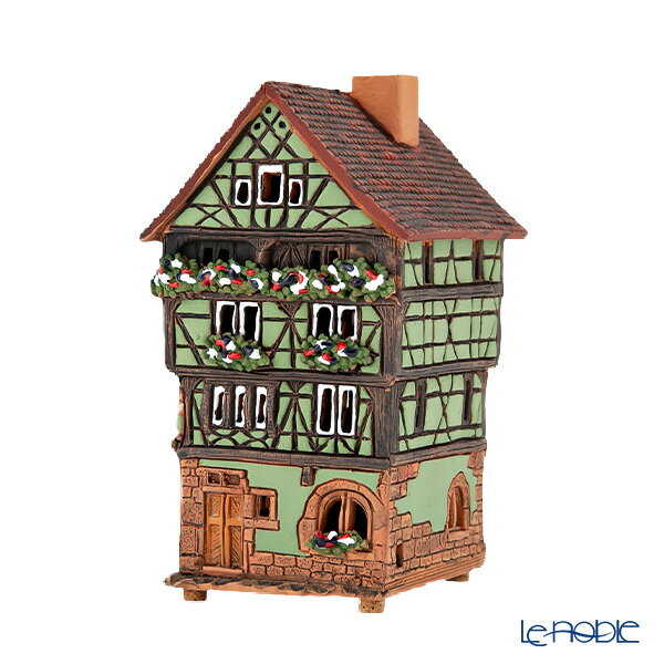 【先着クーポン】北欧リトアニア製陶器 ミデーネ MIDENE ミニチュアハウス 煙突＆香台付 フランス コルマールの家 グリーン 15cm A249AR-G /// クリスマス おしゃれ キャンドルホルダー お香 飾り デコレーション 置物 インテリア 雑貨 玄関 // ギフト プレゼント 贈り物のサムネイル