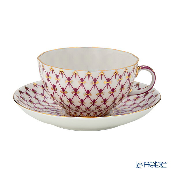 ロシア食器 インペリアル・ポーセリン ブルース(ピンクネット) ティーカップ＆ソーサー 250ml New イン..