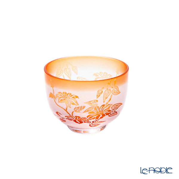 太武朗工房／タブロー 彫刻硝子 夢柄子 鉄線紋 ぐい呑／豆鉢 ピンクレッド 80ml 4300 太武朗工房 和食器 グラス おちょこ ぐい呑み ぐい飲み