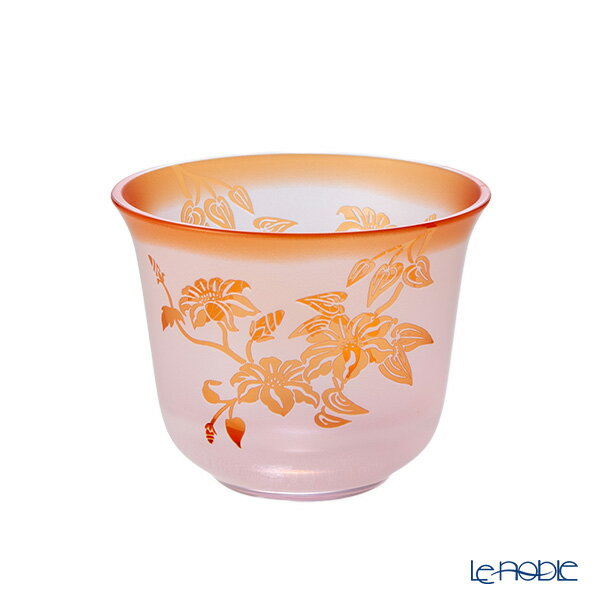 太武朗工房／タブロー 彫刻硝子 夢柄子 鉄線紋 冷茶椀 ピンク／レッド 180ml 4305 冷茶グ ...