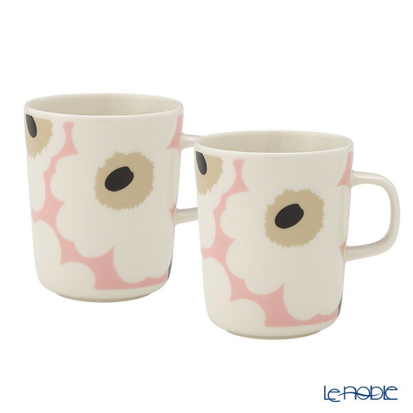 【P10倍・クーポン】マリメッコ(marimekko) Unikko ウニッコ／けしの花 マグカップ 250ml ホワイト×ピンク×ベージュ ペア