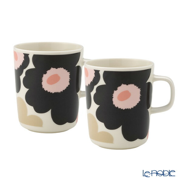 【P10倍・クーポン】マリメッコ(marimekko) Unikko ウニッコ／けしの花 マグカップ250ml ホワイト×チャコール×ピンク ペア
