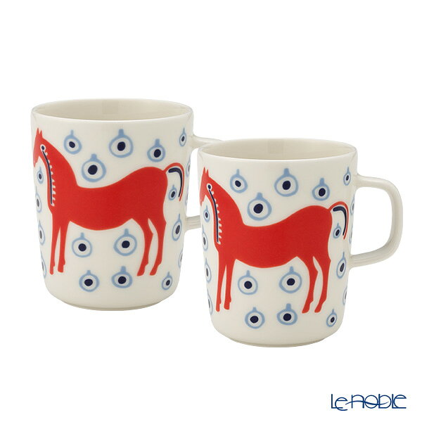 【P10倍・クーポン】マリメッコ(marimekko) Musta tamma ムスタ タンマ／黒い馬 マグカップ 250ml オレンジ×ライトブルー ペア
