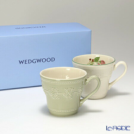 ウェッジウッド (Wedgwood) フェスティビティ マグ 300ml(セージグリーン＆ラズベリー) ペア 【ブランドボックス付】 /// ウェッジウッド マグカップ おしゃれ かわいい ペアマグカップ シンプル 花柄 ウエッジウッド // ギフト 結婚祝い お祝い 内祝い