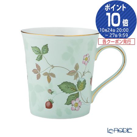 【ポイント10倍】ウェッジウッド (Wedgwood) ワイルドストロベリー パステル マグ(デルフィ) 300ml グリーン /// マグカップ おしゃれ かわいい 花柄 イチゴ 男性 ウエッジウッド // ギフト プレゼント 贈り物 結婚祝い お祝い 内祝い