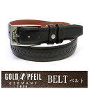 GOLD PFEIL 「ゴールドファイル」 【クロ】レザー サイズ調整可能 職人 手作り ピン式 ベルト 牛革 本革 ベルト GB52910