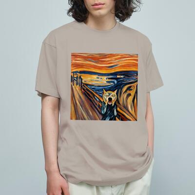 \ニャンクの叫び/ オリジナルTシャツ 猫 猫柄 ムンクの叫び オーガニック コットン さらさら おもしろ 面白い 猫雑貨 猫 アート オシャレ キッズサイズ 猫好き 誕生日 プレゼント ギフト 保護猫 寄付