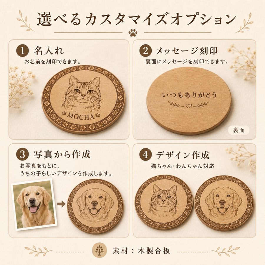名入れコースター 猫犬用｜KIZUNATAG