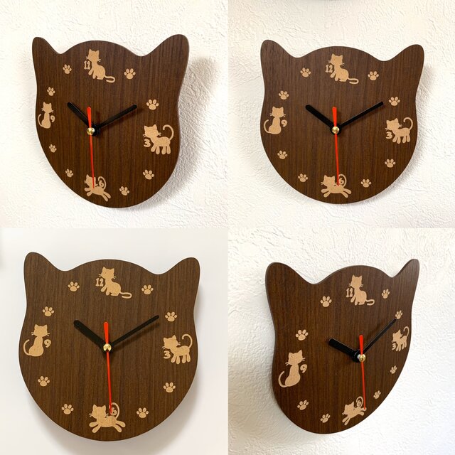【送料無料】★名入れ 壁掛け時計 Cat Wall clock 猫型 ギフト プレゼント ねことけい ネコ時計 キャット