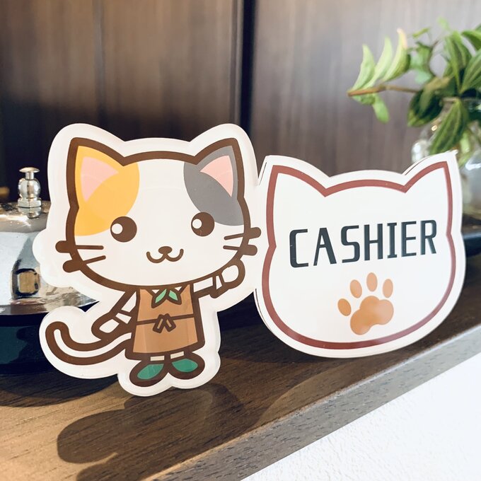 Rakuten - 【送料無料】三毛猫イラスト cashier お会計サインスタンド レジ レジ前 お釣り お勘定 子猫 かわいい 表示板 案内板