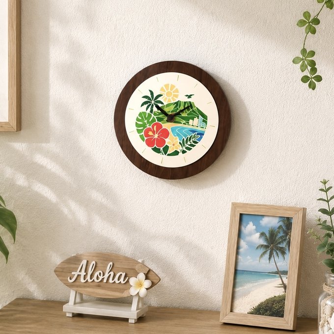 乐天商城 - 【送料無料】ハワイアン壁掛け時計［ワイキキビーチデザイン］Hawaii Wall clock インテリア