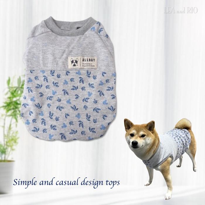新作♪トップス 1～7号 ウェア トップス 春 春服 シンプル ナチュラル リーフ パピー 超小型犬 極小犬 小型犬 中型犬 犬 猫 かわいい ペット 服 犬の服 猫の服 犬服 猫服 洋服 グレー カジュアル ノースリーブ スリーブレス オールシーズン小型ハンドメイド