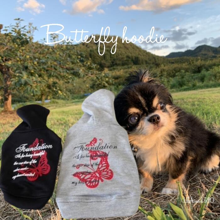 シンプルフーディートップス シンプル カジュアル アゲハ蝶 おしゃれ 可愛い パーカー トレーナー フ-ディー フード付き 極小犬 パピー 超小型犬 小型犬 犬 猫 ペット 服 犬服 猫服 犬の服 猫の服 洋服 ドッグウェア 蝶 バタフライ フード 秋冬 デイリー 返品交換不可