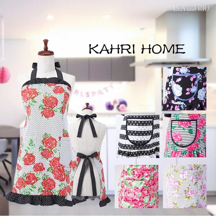 Rakuten - KAHRI HOME - カーリ ホーム -エプロン フリーサイズ セレブ キッチン雑貨 キッチン 大人カワイイ キッチンアイテム 上品 おしゃれ かわいい 片手 ボーダー 薔薇 花柄 ドット 水玉模様 北欧風 北欧柄 フラワー ローズ リボン りぼん 返品交換不可