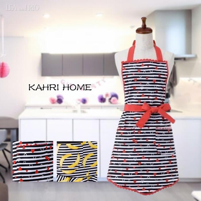 Rakuten - KAHRI HOME - カーリ ホーム -エプロン 前掛け フリーサイズ キッチン雑貨 キッチンアイテム 母の日 ボーダー リボン りぼん トロピカル ダマスク柄 ハート ゴールド 英字 バナナ 上品 プレゼント 大人カワイイ かわいい おしゃれ 北欧風 キッチン ギフト 返品交換不可