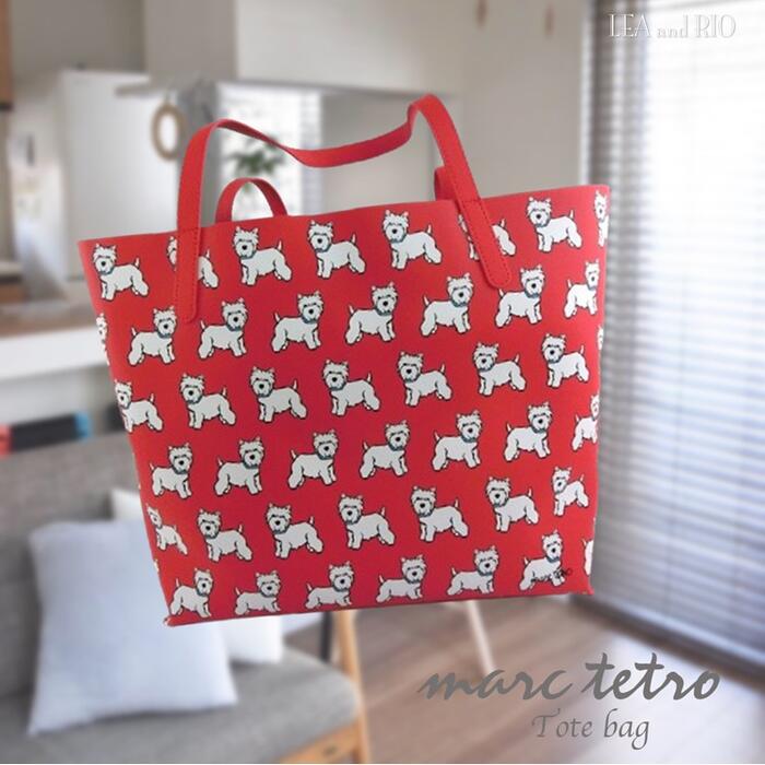 Rakuten - 犬好きさんへ☆marc tetro マークテトロ トートバッグ バッグビジネス ハンドバッグ おしゃれ 犬モチーフ ウエストハイランド ホワイトテリア ビビットカラー かわいい 大人カワイイ 通学 通勤 贈り物 プレゼント おでかけ 母の日 返品交換不可