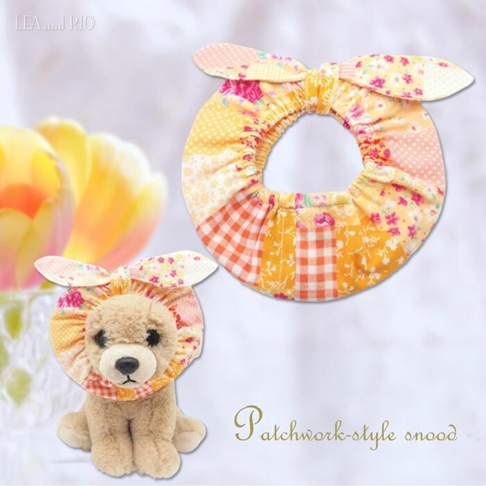 暖色系のキュートなスヌードスヌード 小型犬用 Mサイズ アクセサリー ヘッドバンド 猫 ペット 猫の服 花柄 チェック 可愛い 子犬 シニア犬 りぼん シンプル ナチュラル イヤーバンド カチューシャ ヘアバンド 極小犬 パピー 超小型犬 小型犬 犬 ハンドメイド