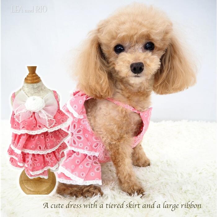 新作♪ワンピース 1～6号 猫 ペット 犬服 猫服 犬の服 服 猫の服 洋服 ハンドメイド ワンピ レース フリル 可愛い おしゃれ ティアードスカート ピンク リボン 極小犬 パピー 超小型犬 小型犬 かわいい シンプル ノースリーブ スリーブレス 犬