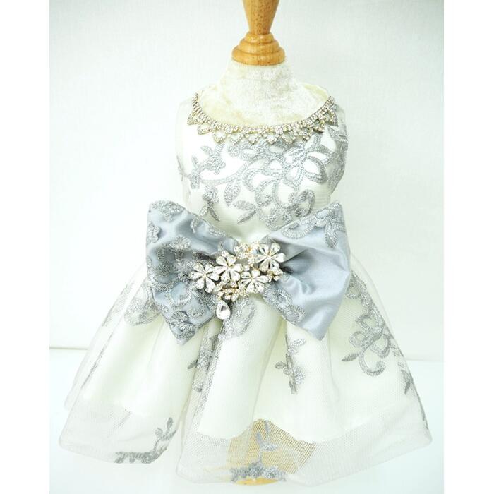 WeddingDress犬 ドレス Sサイズ ロングドレス ウェディング レース ビジュー リボ...