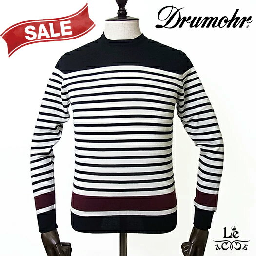 【40％OFF】Drumohr ドルモア メンズ クルーネック ニット D0A103RN ボーダー コットン カシミヤ セーター 長袖 ネイビー ボルドー イタリア製 春夏モデル 国内正規品 33000【送料無料】