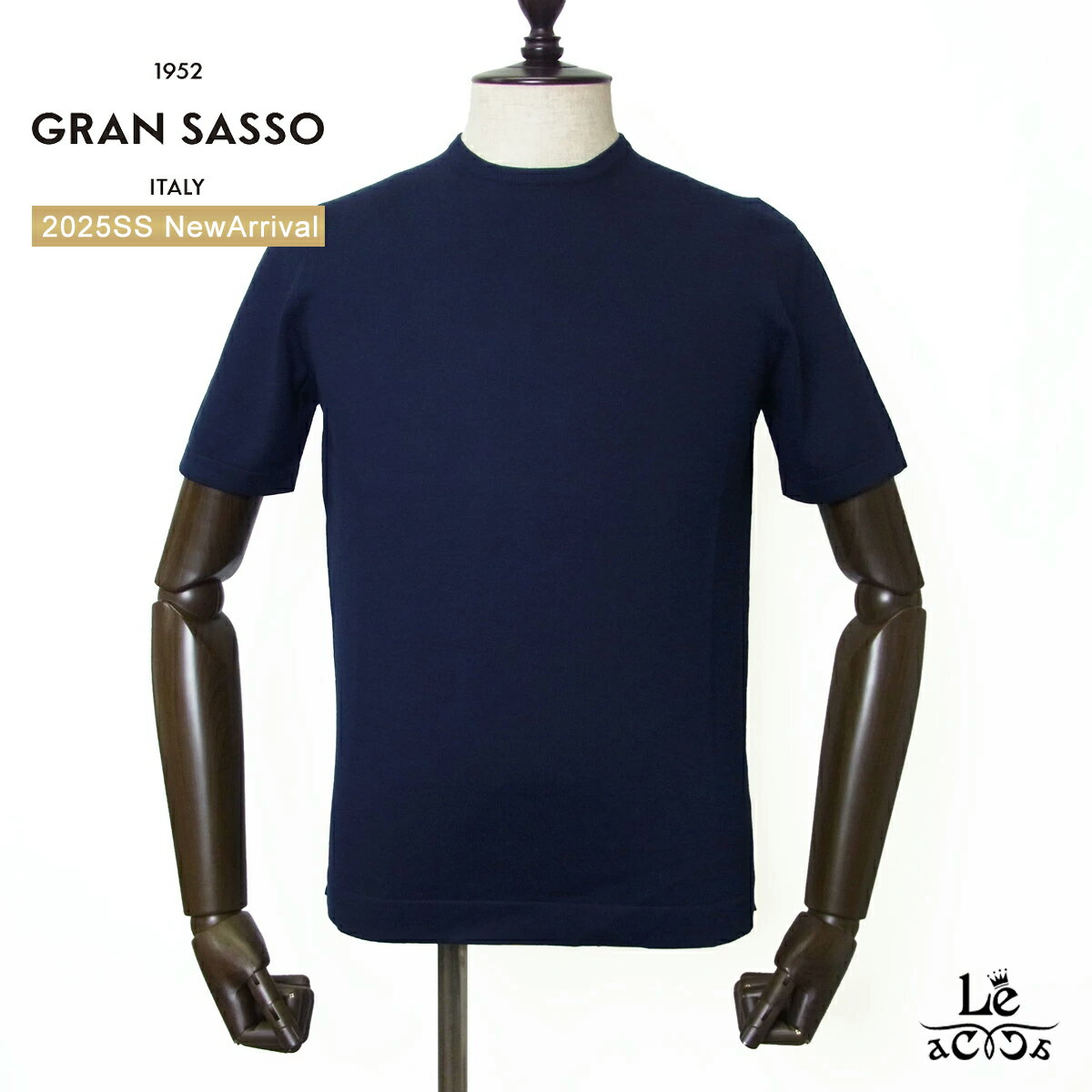 【10％OFF】グランサッソ クルーネック ニット GRAN SASSO 半袖 12ゲージ コットン メンズ ニットT ニットカットソー ハイゲージ 58138 18120 ネイビー 紺 無地 イタリア ブランド 国内正規品【送料無料】