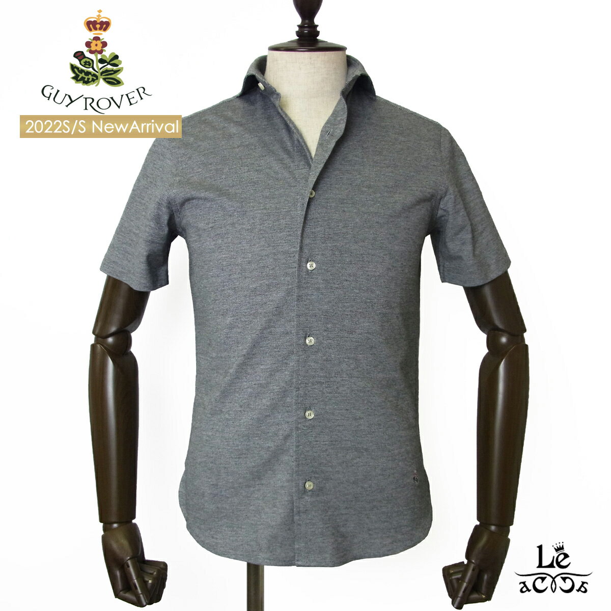 GUY ROVER ギローバー 鹿の子 半袖 シャツ 無地 ダークグレー コットン カッタウェイ セミワイドカラー メンズ オフィス ビジネス 春夏モデル イタリア ブランド 国内正規品 17600【送料無料】