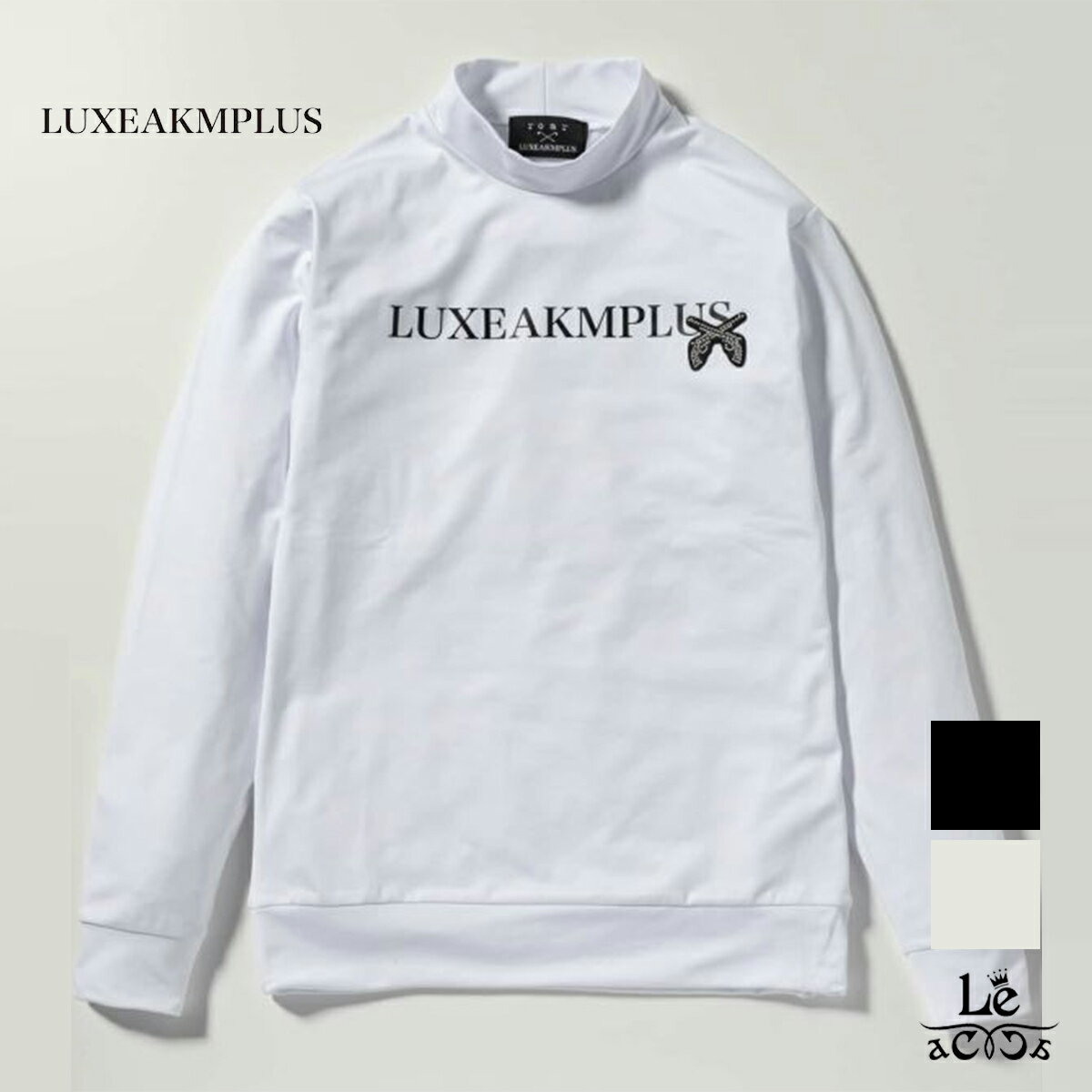 LUXEAKMPLUS × roar リュクス エイケイエム プラス ゴルフ モックネック Tシャツ 長袖 カットソー メンズ ロゴ ゴルフウエア ブラック ホワイト AKM ブランド 秋冬モデル 国内正規品 11000 