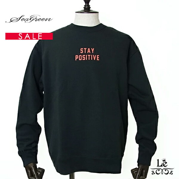 Seagreen シーグリーン オーガニックコットン プルオーバー スウェット トレーナー メンズ COTTON FLEECY pullover クルーネック STAY POSITIVE ロゴ ブラック 黒 日本製 ブランド 国内正規品 15400