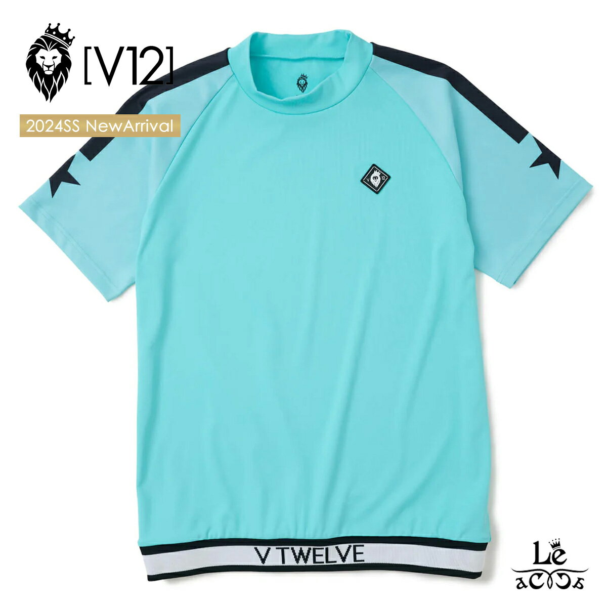 V12 golf ヴィトゥエルヴ ゴルフ モックネック 半袖 シャツ メンズ カットソー Tシャツ ゴルフウエア RIB SLEEVE STAR MOCK V122410-MK01 ターコイズ ブルー ブランド 春夏 国内正規品 19800