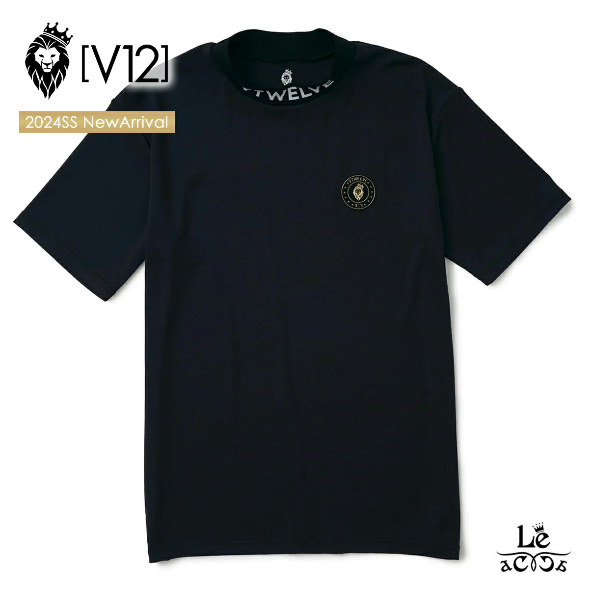 V12 golf ヴィトゥエルヴ ゴルフ モックネック 半袖 シャツ メンズ カットソー Tシャツ ゴルフウエア JAQUARD NECK MOCK V122410-MK15 ブラック 黒 ブランド 春夏 国内正規品 18700