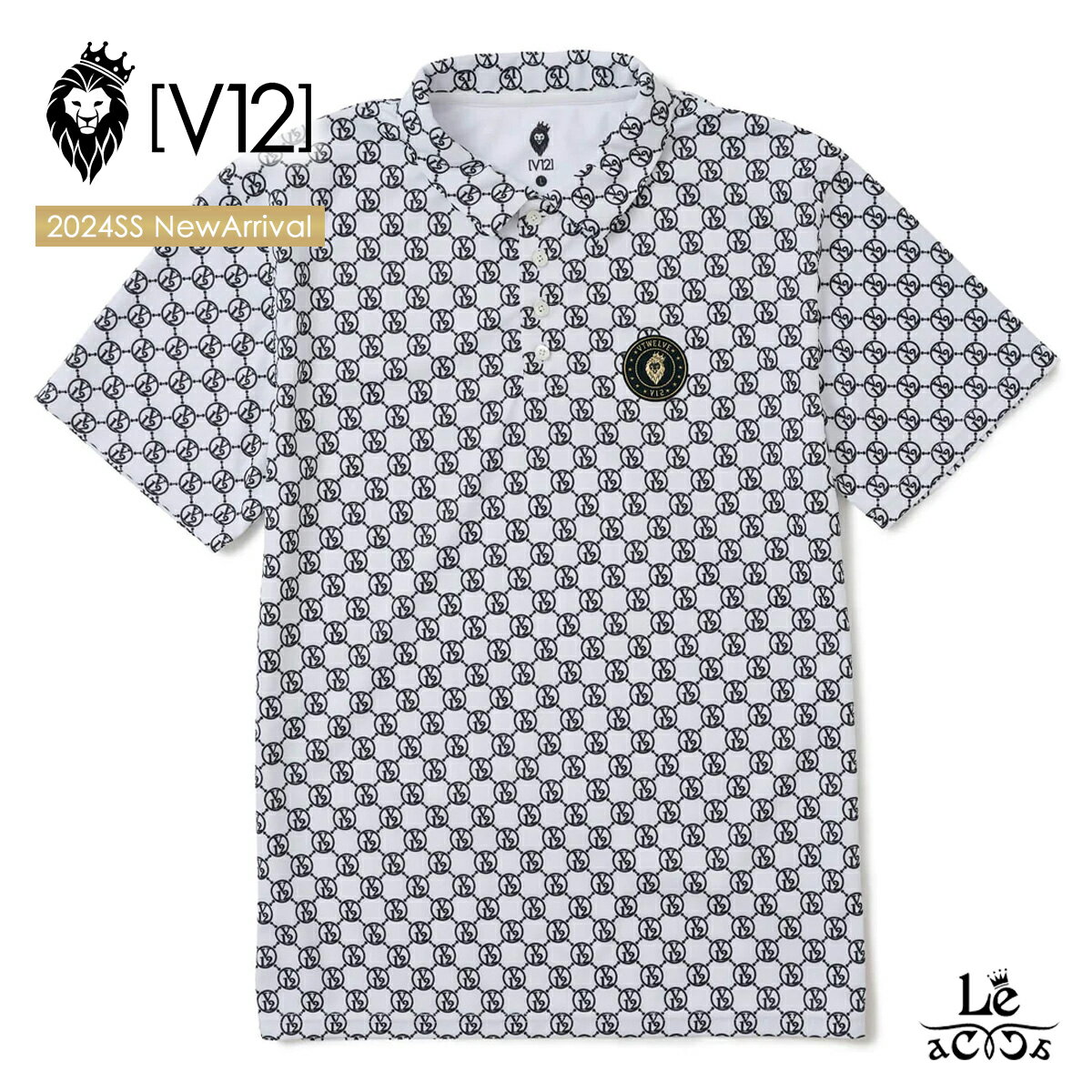 【ポイント10倍】V12 golf ヴィトゥエルヴ ゴルフ ポロシャツ 半袖 メンズ モノグラム MONOGRAM POLO V122410-PL14 ホワイト 白 ブランド 春夏 国内正規品 22000【送料無料】