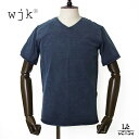 【ポイント10倍】wjk ダブルジェイケイ カットソー Tシャツ Vネック 半袖 wide cut tuck メンズ 無地 インディゴ ネイビー ドメスティック ブランド 日本製 16500 【送料無料】