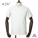 wjk ダブルジェイケイ カットソー Tシャツ Vネック 半袖 wide cut tuck メンズ 無地 ホワイト 白 ドメスティック ブランド 日本製 16500 