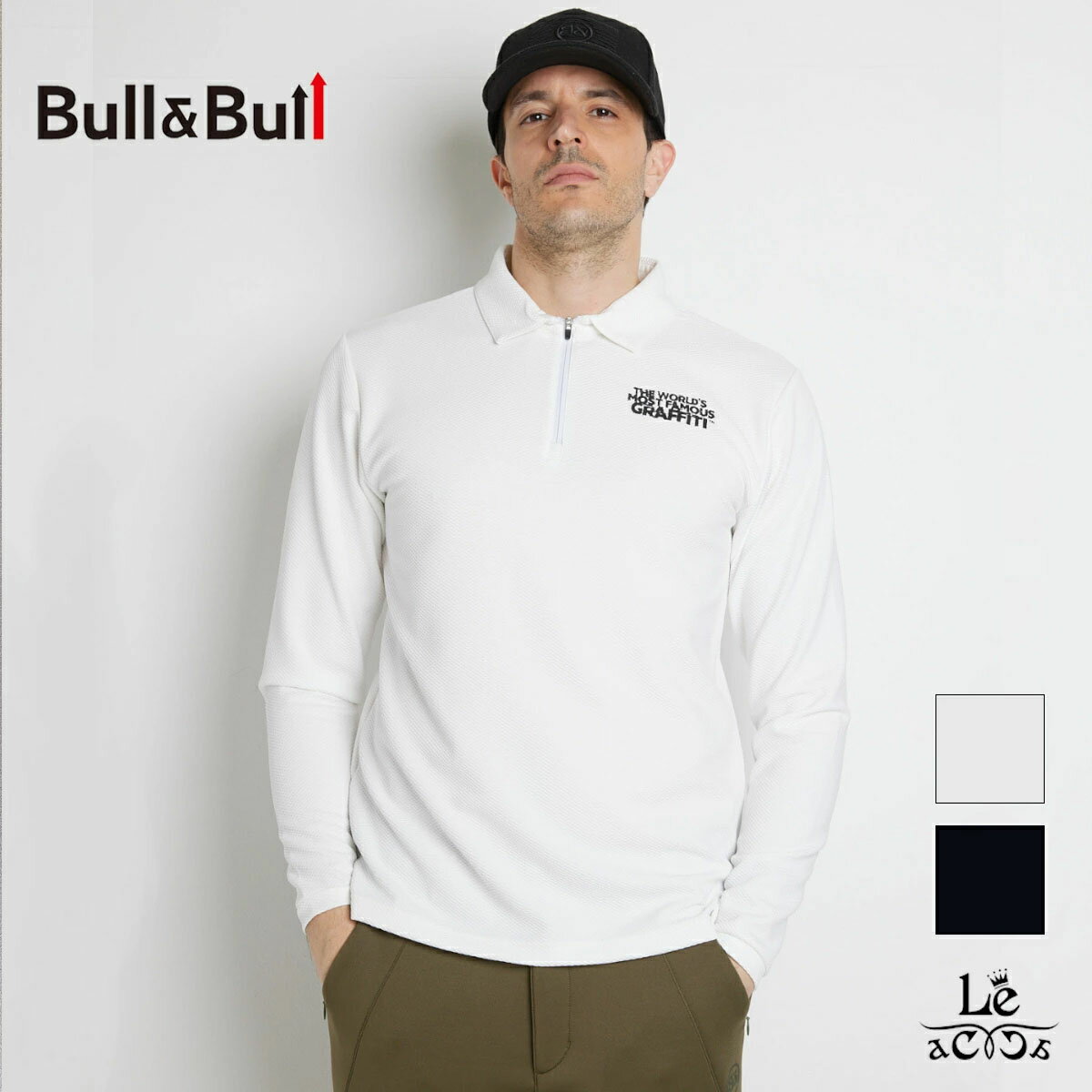【70％OFF】Bull&Bull ブルアンドブル Brandalised コラボ ラット ジップ ポロ メンズ 長袖 ロングスリーブ ゴルフウエア 秋冬 ホワイト ブラック 国内正規品 20900【送料無料】