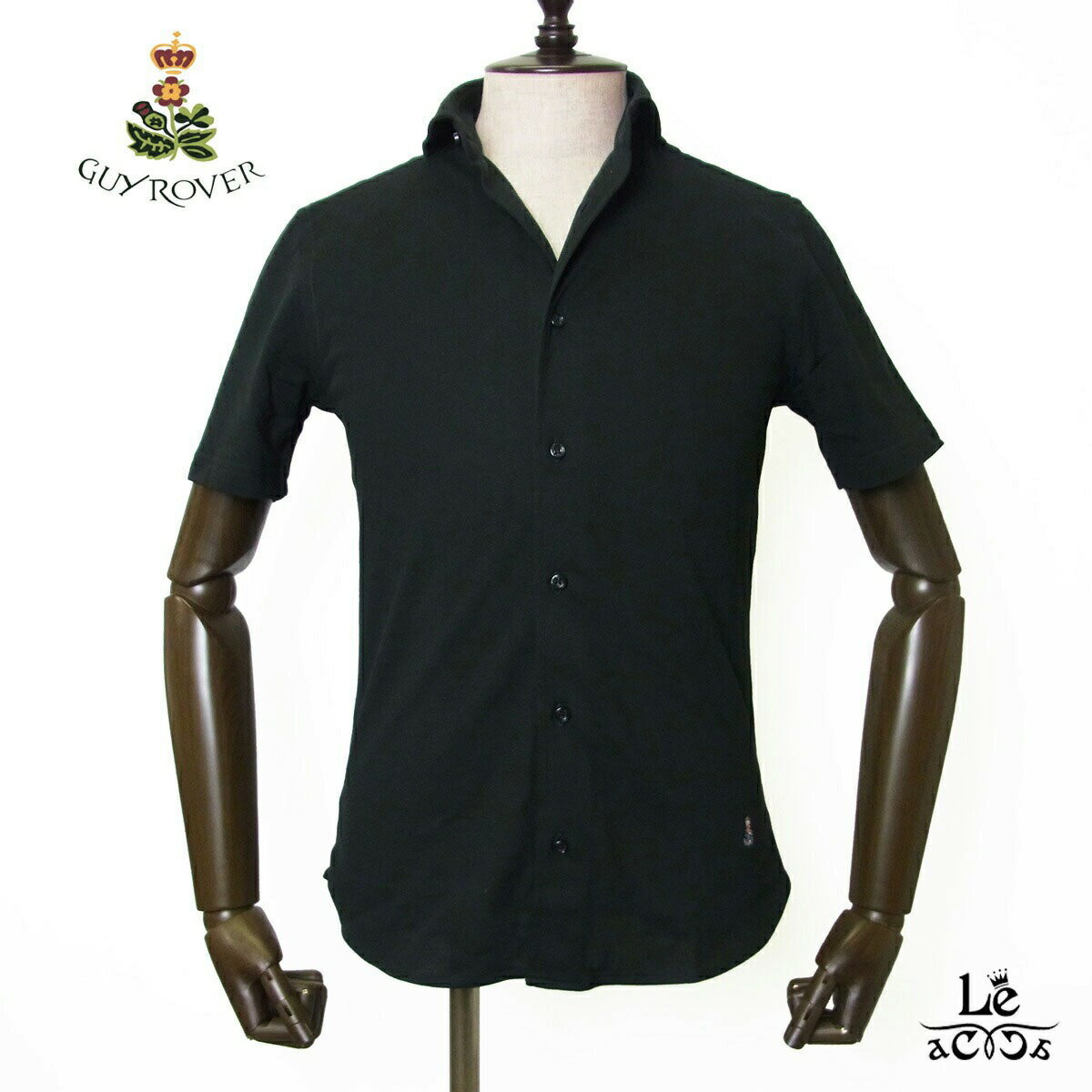 楽天Le acca【ポイント10倍】GUY ROVER ギローバー 鹿の子 半袖 シャツ 無地 ブラック 黒 コットン カッタウェイ セミワイドカラー メンズ オフィス ビジネス 春夏モデル イタリア ブランド 国内正規品 19800【送料無料】