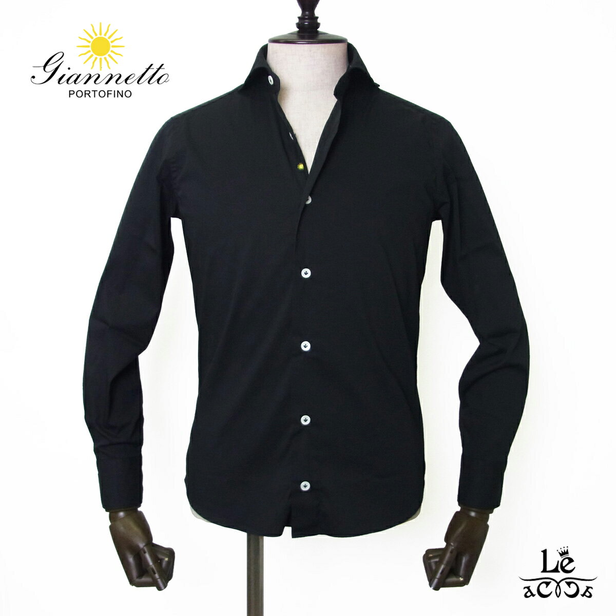 ジャンネット コットン ストレッチ シャツ giannetto ポプリンシャツ 長袖 メンズ VINC FIT 背ダーツあり 無地 ブラック 黒 イタリア ブランド 国内正規品【送料無料】