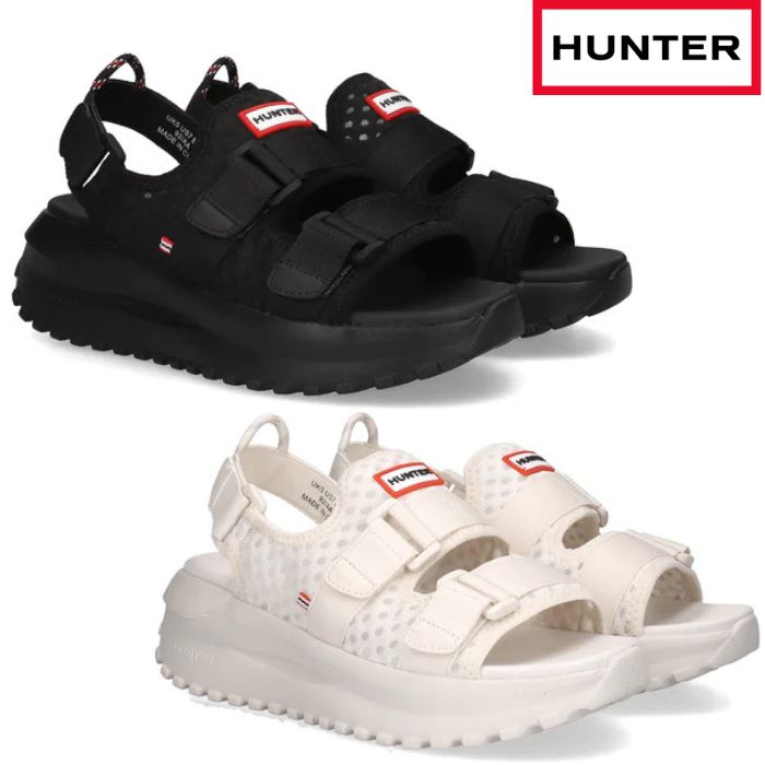 Sports Sandal - ハンター HUNTER UFF3120MSH トラベル フロー ダブル ストラップ サンダル シューズ ユニセックス UNISEX TRAVEL FLOW DOUBLE STRAP SANDAL ブラック 黒 ホワイト 白 靴 日常使い 普段使い ワンポイント お出かけ