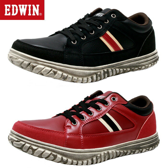 エドウィン EDWIN メンズ スニーカー カジュアル ウォーキング シューズ EDM-644 軽量 幅広 4E 防水 防滑 黒 ブラック 赤 レッド
