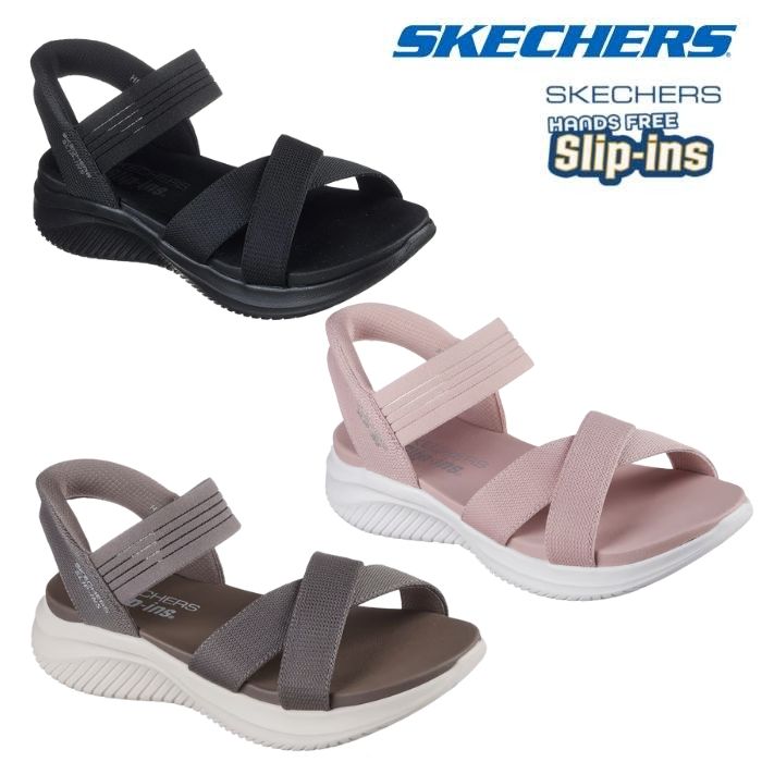 スケッチャーズ SKECHERS 119975 レディース サンダル スリップインズ ウルトラ フレックス 3.0 ネバーベター ULTRA FLEX 3.0 NEVER BETTER 厚底 ストラップサンダル 黒 茶 ピンク カジュアル クロスストラップ ハンズフリー 立ったまま履ける サマーシューズ 夏