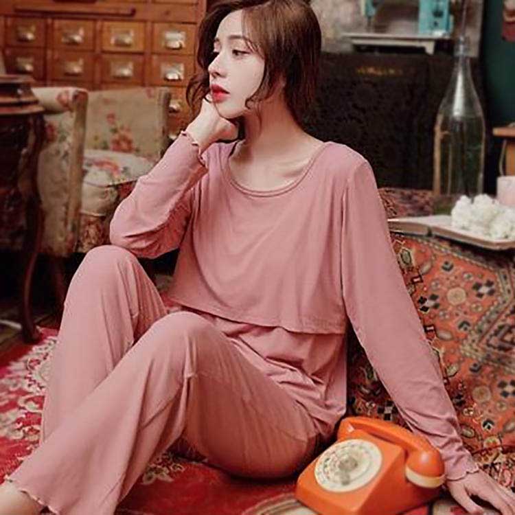 【3828円→実質3062円 P5+5%COUPON+10%OFF! 11/27 1:59迄】4色！マタニティーパジャマ 授乳服 春夏 長袖 妊娠 上下セット 授乳口付き ルームウェア 部屋着 ママ マタニティーパジャマ 綿 大きいサイズ