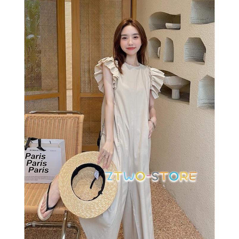 【8438円→実質7594円 P5+5%COUPON! 11/27 1:59迄】オールインワン サロペット レディース ワイドパンツ ノースリーブ 大きいサイズ 黒 春夏 夏 コーデ ビーチ リゾート フリル ジャンプスーツ