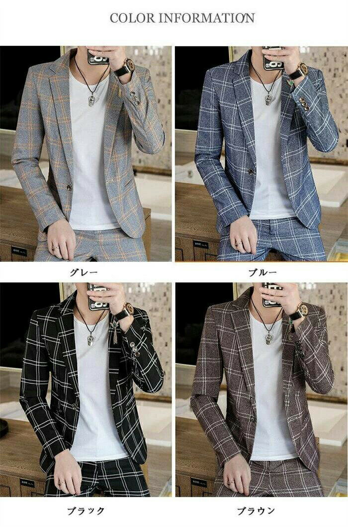 【開店記念・5%OFFクーポン！】セットアップ メンズ スーツ 大きいサイズ 前撮り おしゃれスーツ 紳士服 チェック柄 フォーマルスーツ ビジネス 通勤 オフィス お呼ばれ 結婚式 二次会 パーティー 30代40代 大人パンツスーツ 2点セット グレー タキシード