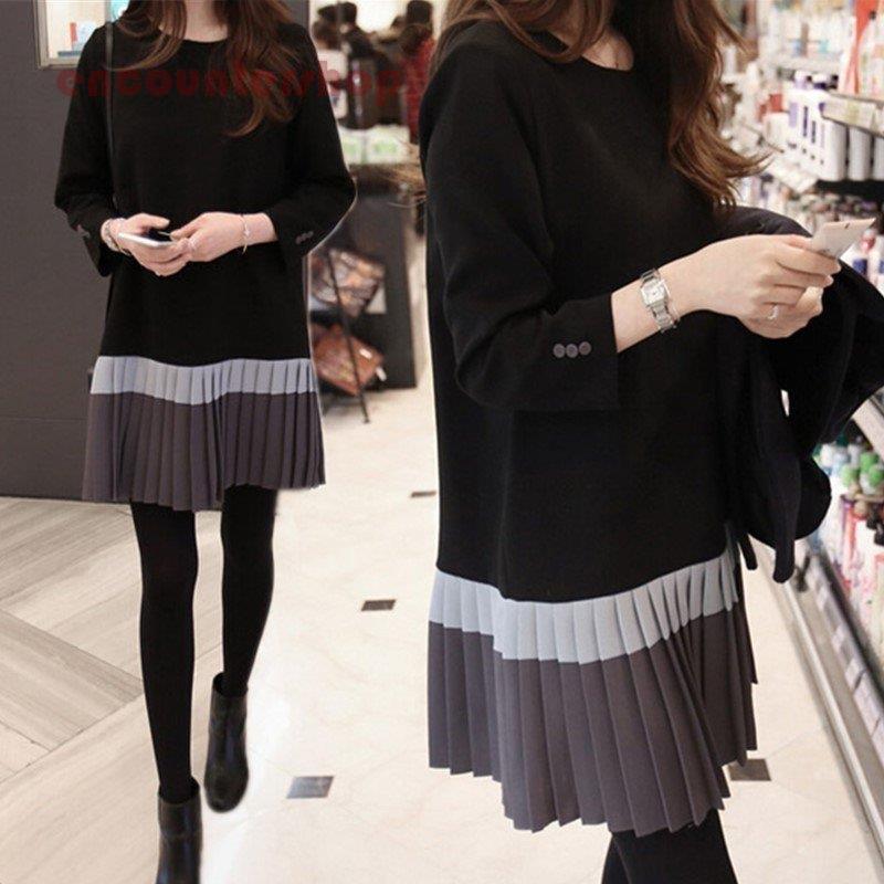 【7401円→実質5921円 P5+5%COUPON+10%OFF! 11/27 1:59迄】ワンピース レディース 40代 ワンピース 秋 配色プリーツワンピースチュニック 着痩せ 通勤 結婚式ドレス お出かけ 韓国風 きれいめ膝丈ワンピース 上品 長袖(4)