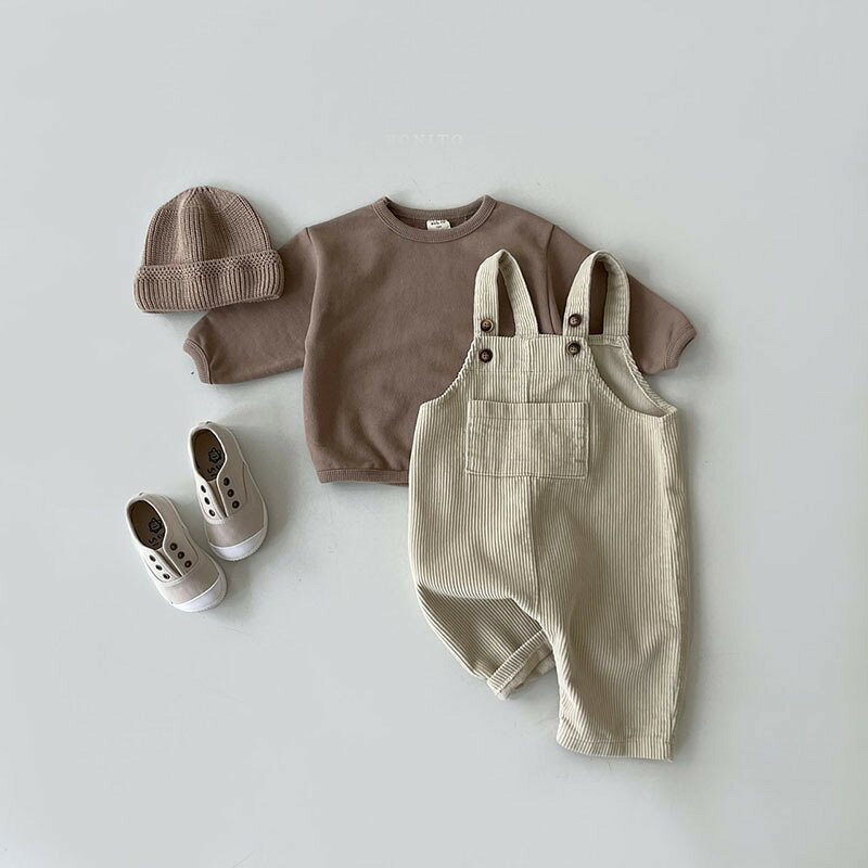 leafdeerの送料無料 子供服 女の子 男の子 オールインワン つなぎ服 股開き キッズ ガールズ 子供服 春 夏 秋 可愛い 洋服 キッズ オーバーオール かわいい おしゃれ パンツ カーキ レッド 母の日 サロペット 長袖 ゆったり 70cm 80cm 90cm｜アングル3