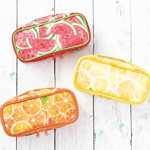 【訳あり】フルーツ柄ポーチ【スイカ】【レモン】【オレンジ】【ペンケース】【セトクラフト】【メイク..