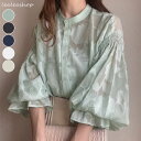 【10%OFFクーポンで3150→2835】フェミニン ブラウス トップス バルーンスリーブ バルーン袖 シアーシャツ 花柄 ふんわり袖 透け感 レディース ゆったり おしゃれ キレイめ バルーン袖 30代 40代