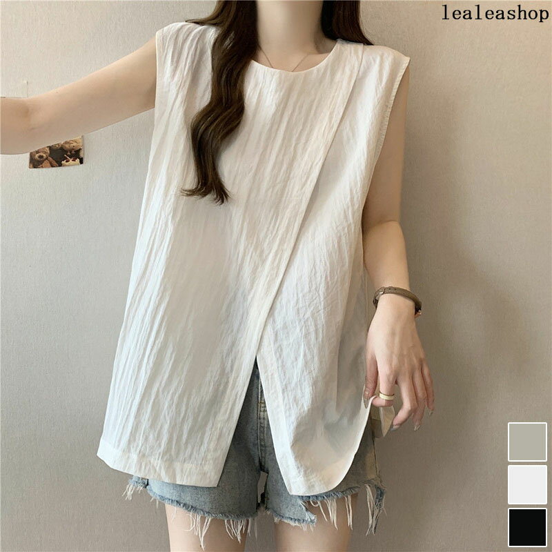 ライク アシンメトリー レイヤード トップス ノースリーブ レディース ブラウス 速乾 ドライ 防シワ セットアップ可 リサイクルポリエステル エコ 春 夏 秋 洗濯可