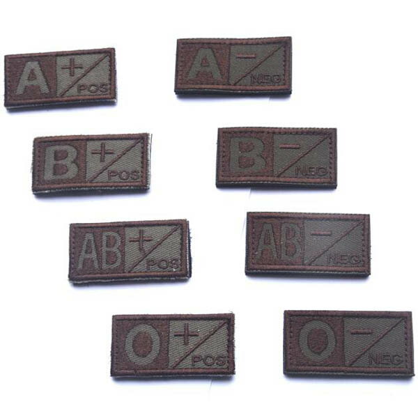 #001 血液型 サバゲー ミリタリー ベルクロ パッチ ワッペン 刺繍 アップリケ ミシン手芸 アメリカ　国..