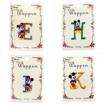 【定形郵便 100円】ミッキー&ミニー イニシャルアイロンパッチ アルファベット ワッペン 刺繍 アップリケ ミシン 手芸 キャラクター ディズニー