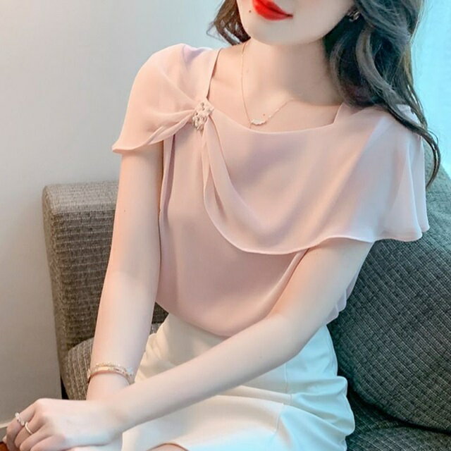 レディース シャツブラウス レディース 半袖 ブラウス 大きいサイズ ブラウス 半袖 オフィス 無地 ブラウス オフィス きれいめ ノーカラー シャツ シンプル 春 夏 韓国ファッション